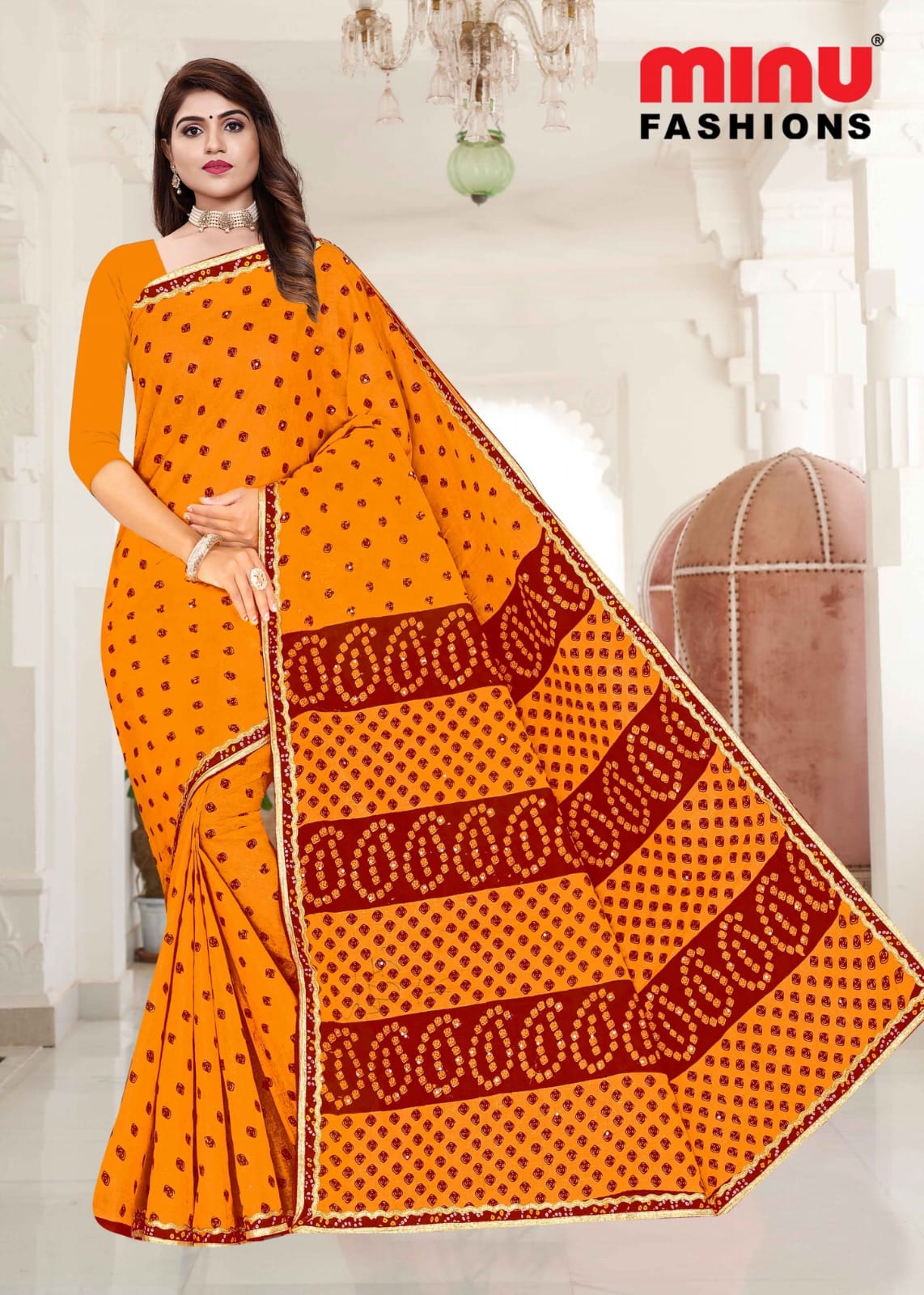 Embroidered Cotton Saree Laxmi Chunri (Special Rate) - 10 Pcs Set