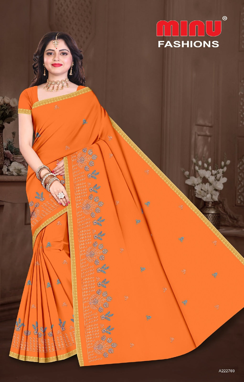 Embroidered Cotton Saree Melody (Special Rate) - 8 Pcs Set