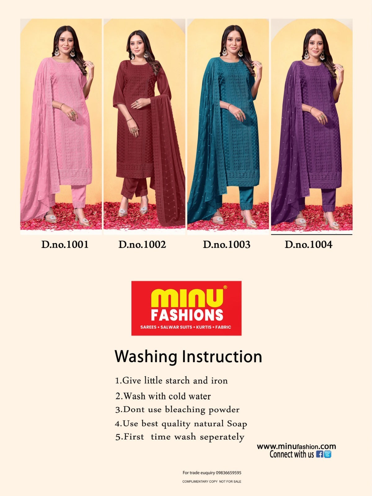 3 Piece Cotton Kurti Set Naaz Deluxe - 4 Pcs Set
