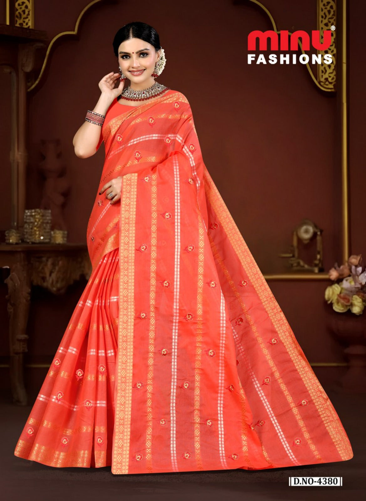 Embroidered Cotton Saree Norita (Special Rate) - 8 Pcs Set