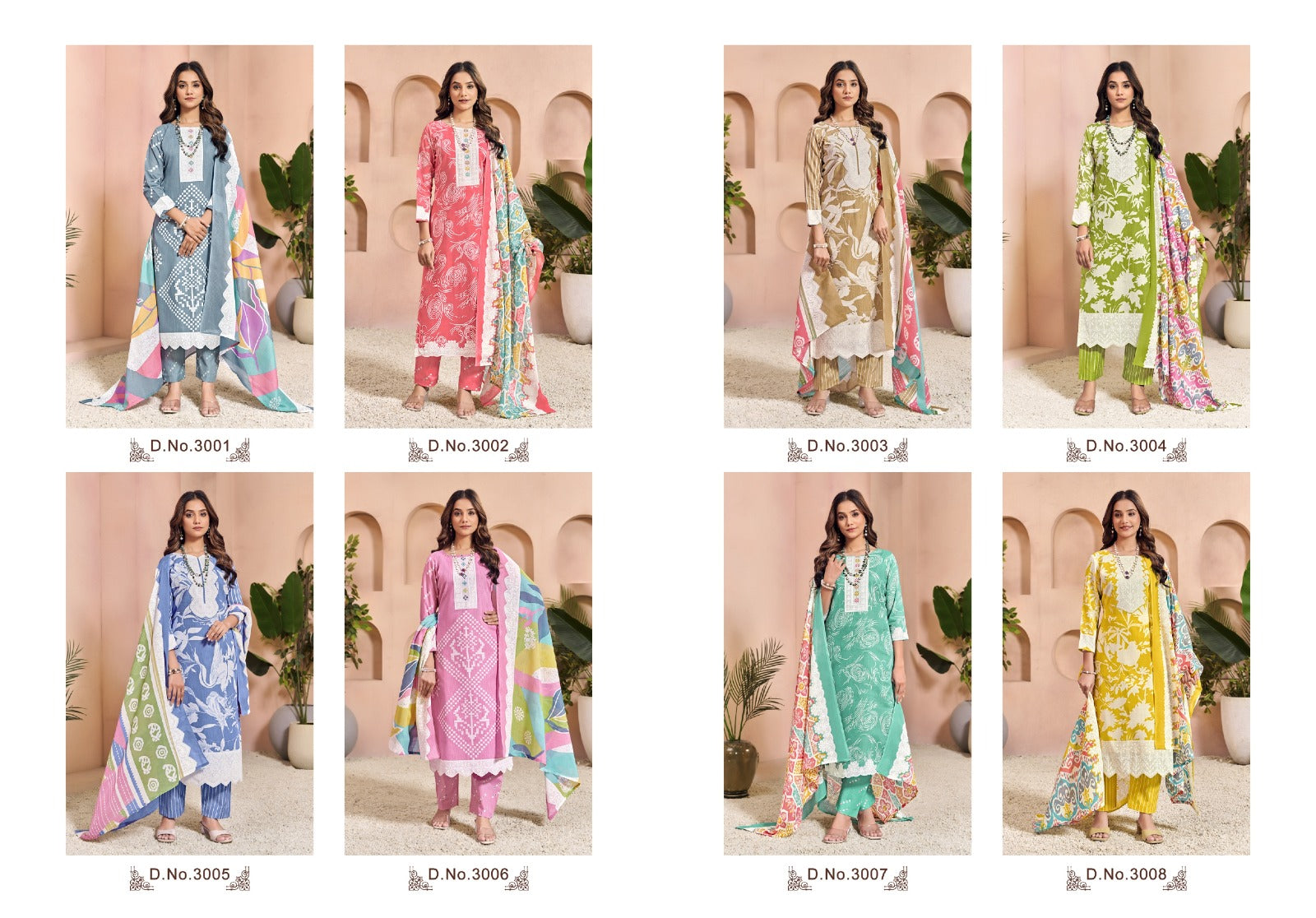 Printed Cotton Unstitched Salwar Suit Oasis Vol-3 (Special Rate) - 8 Pcs Set