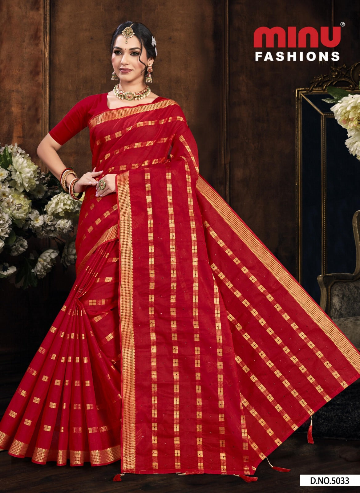 Embroidered Cotton Saree Panchi Diamond (Special Rate) - 8 Pcs Set