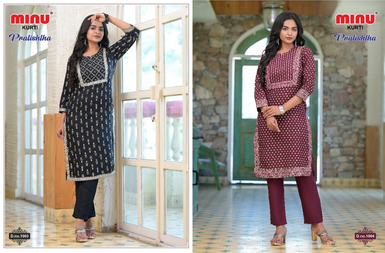 2 Piece Rayon Kurti Set Prathista Combo - 6 Pcs Set