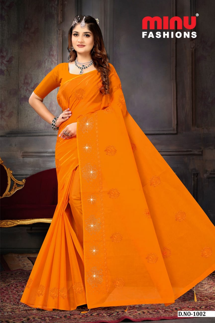 Embroidered Cotton Saree Sneha (Special Rate) - 6 Pcs Set