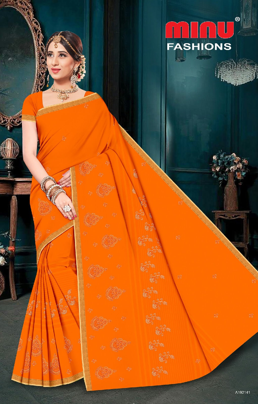 Embroidered Cotton Saree Soumya (Special Rate) - 8 Pcs Set