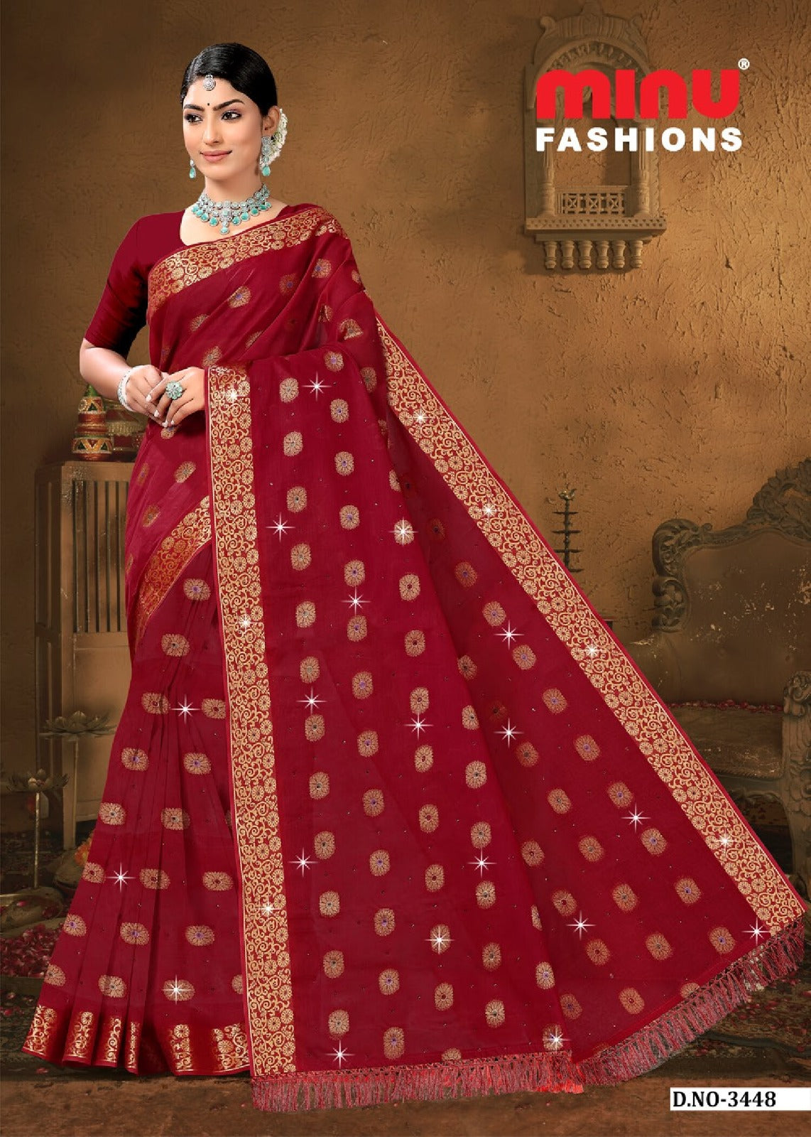 Embroidered Cotton Saree Swadesh (Special Rate) - 8 Pcs Set