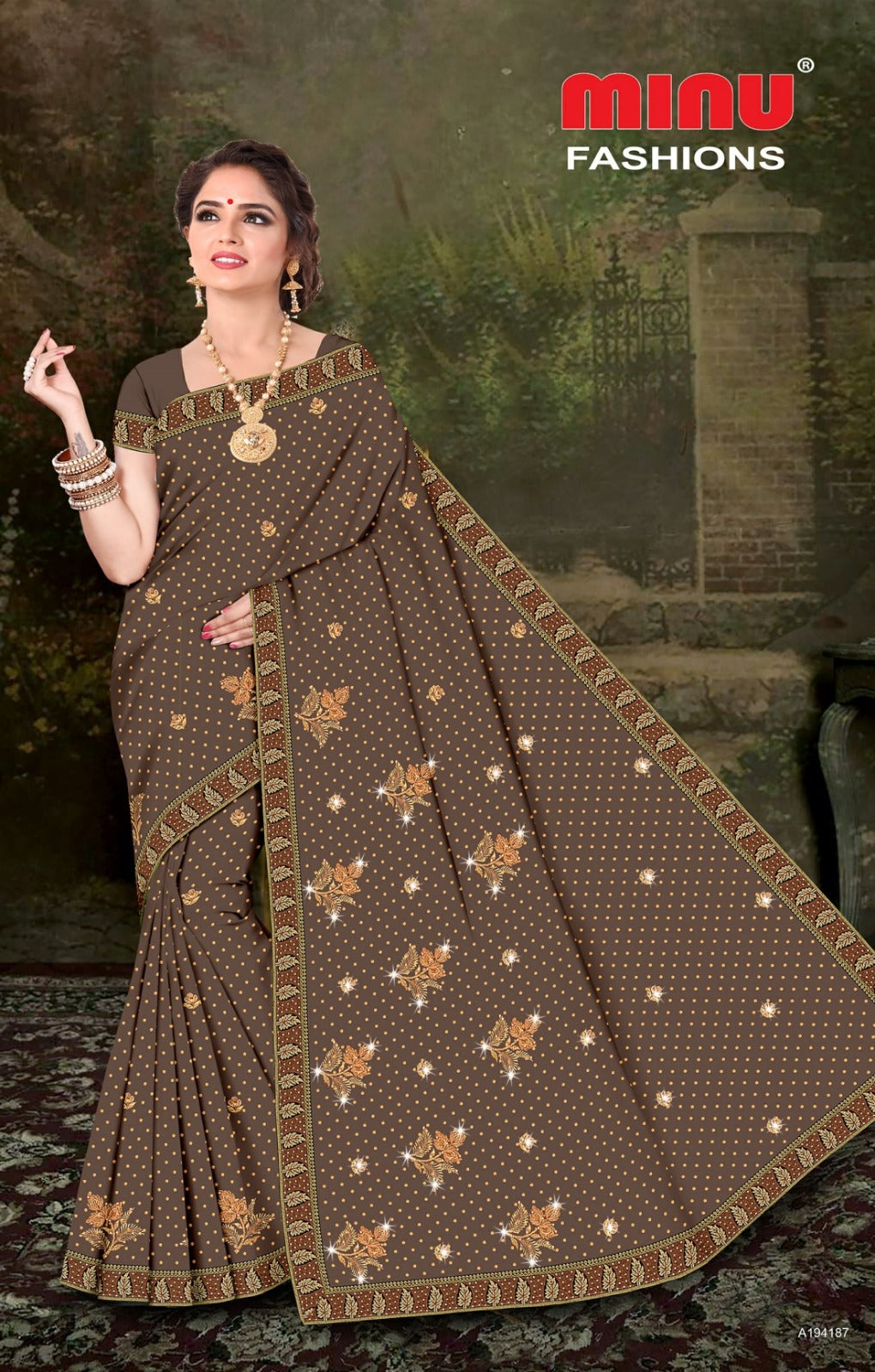 Embroidered Cotton Saree Tim Tim Tara (Special Rate) - 8 Pcs Set