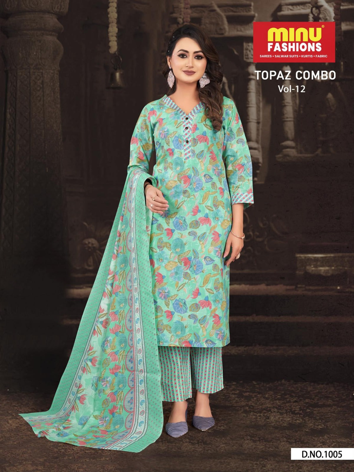 3 Piece Cotton Long Kurti Set Topaz (Vol-12) - 8 Pcs Set