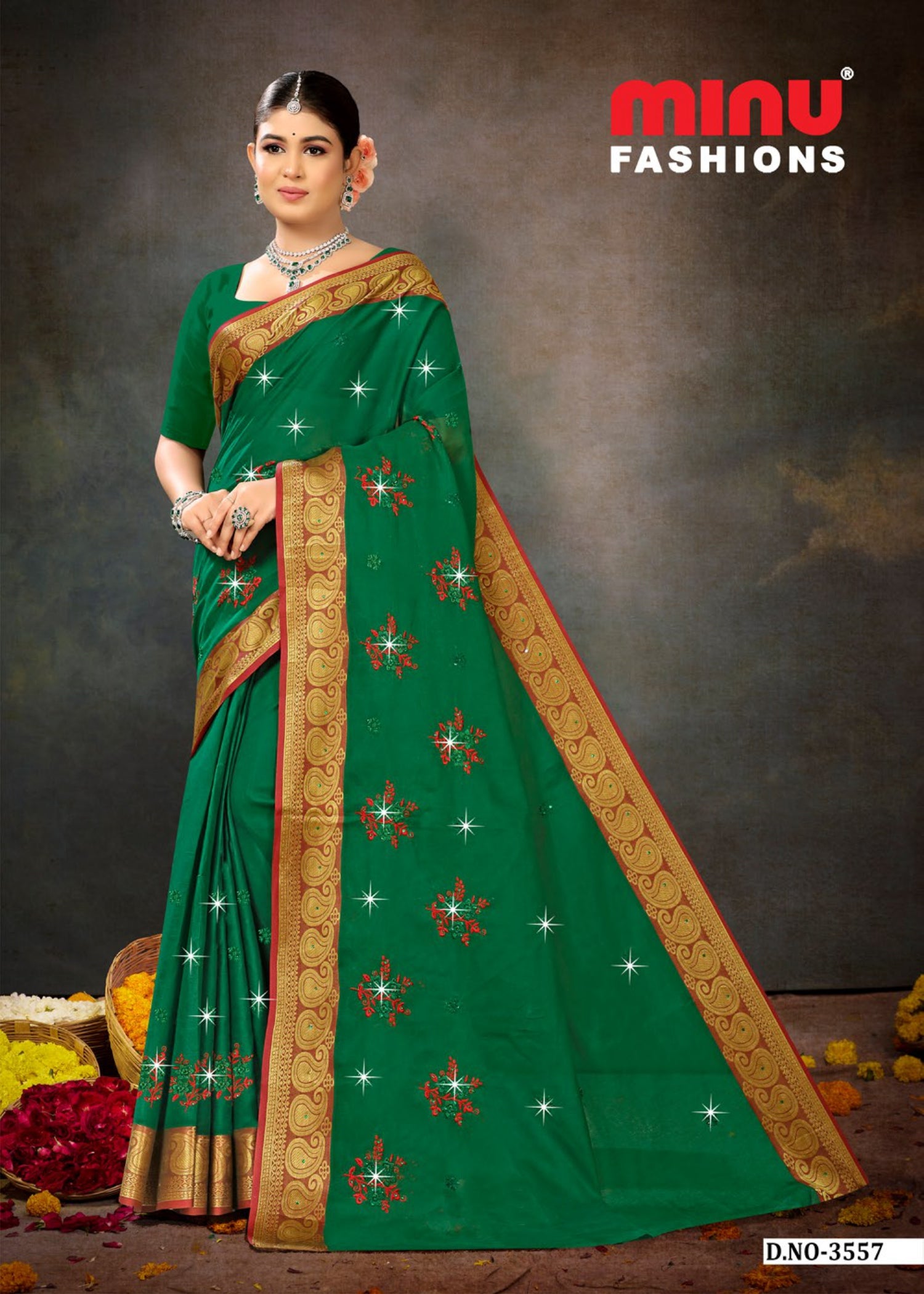 Embroidered Cotton Saree Sawan Mala (Special Rate) - 06 Pcs Set