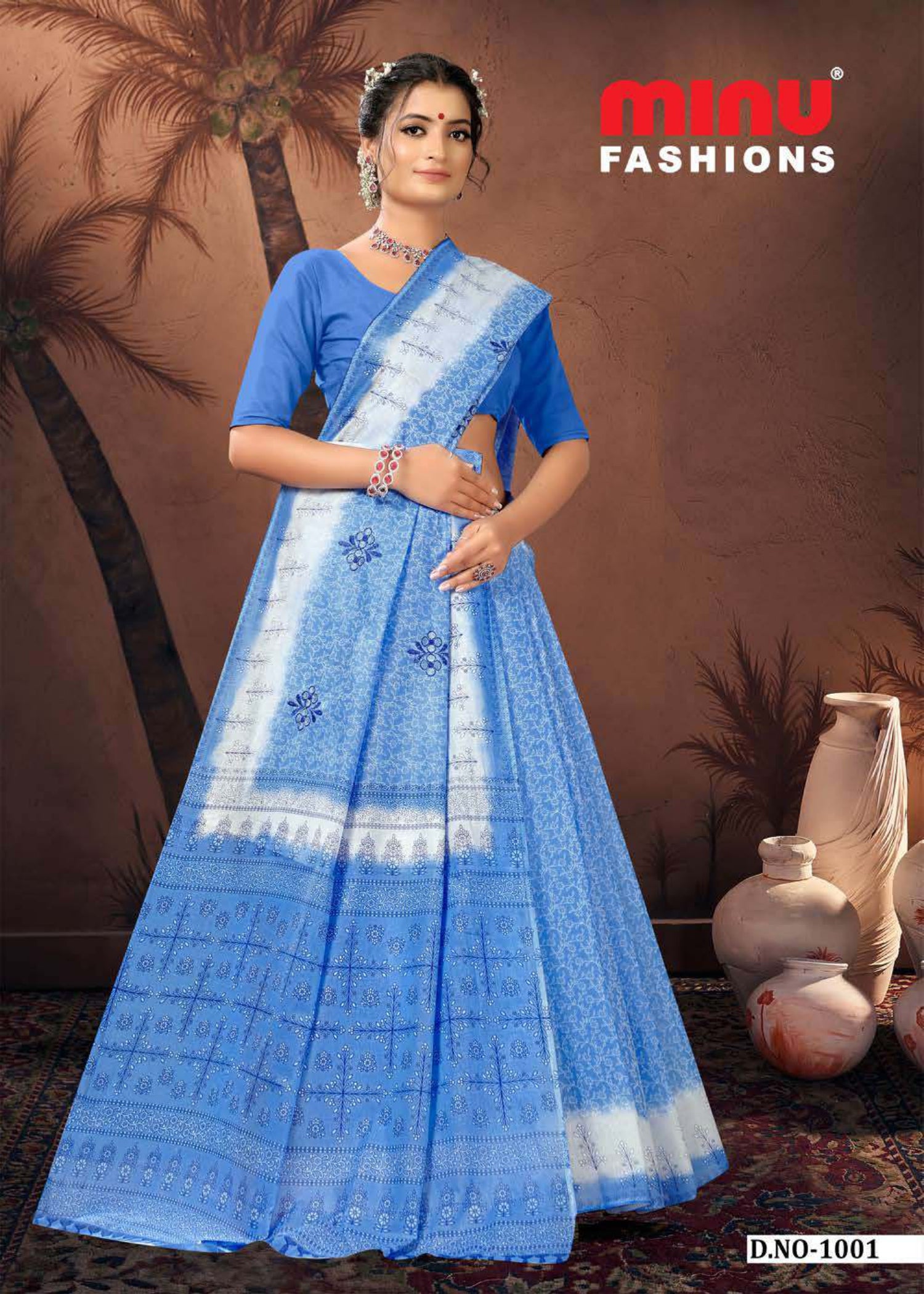 Embroidered Cotton Saree Swati (Special Rate) - 10 Pcs Set