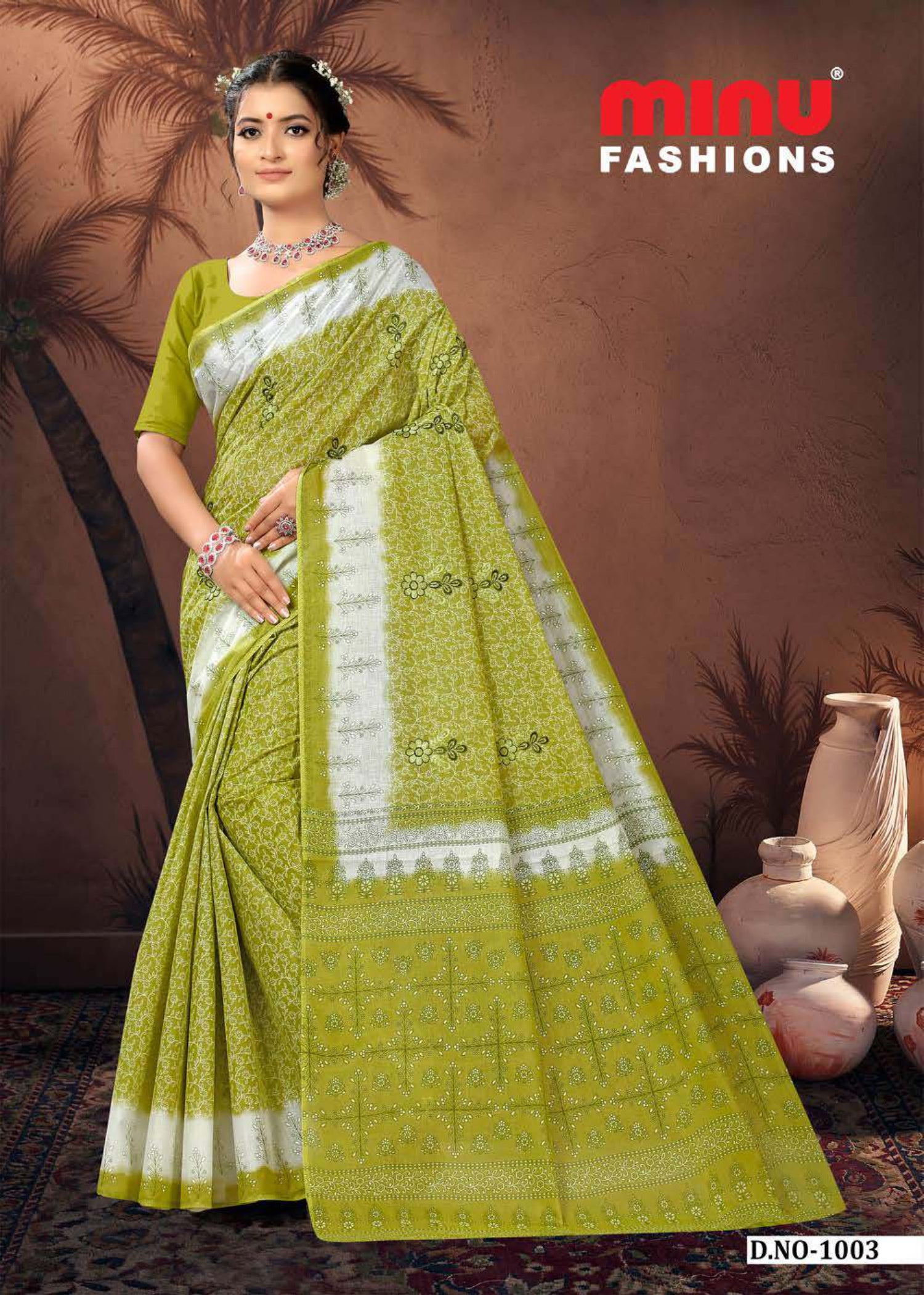 Embroidered Cotton Saree Swati (Special Rate) - 10 Pcs Set