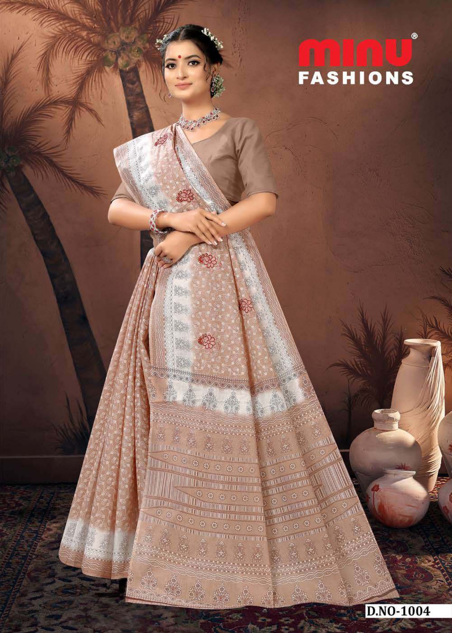 Embroidered Cotton Saree Swati (Special Rate) - 10 Pcs Set