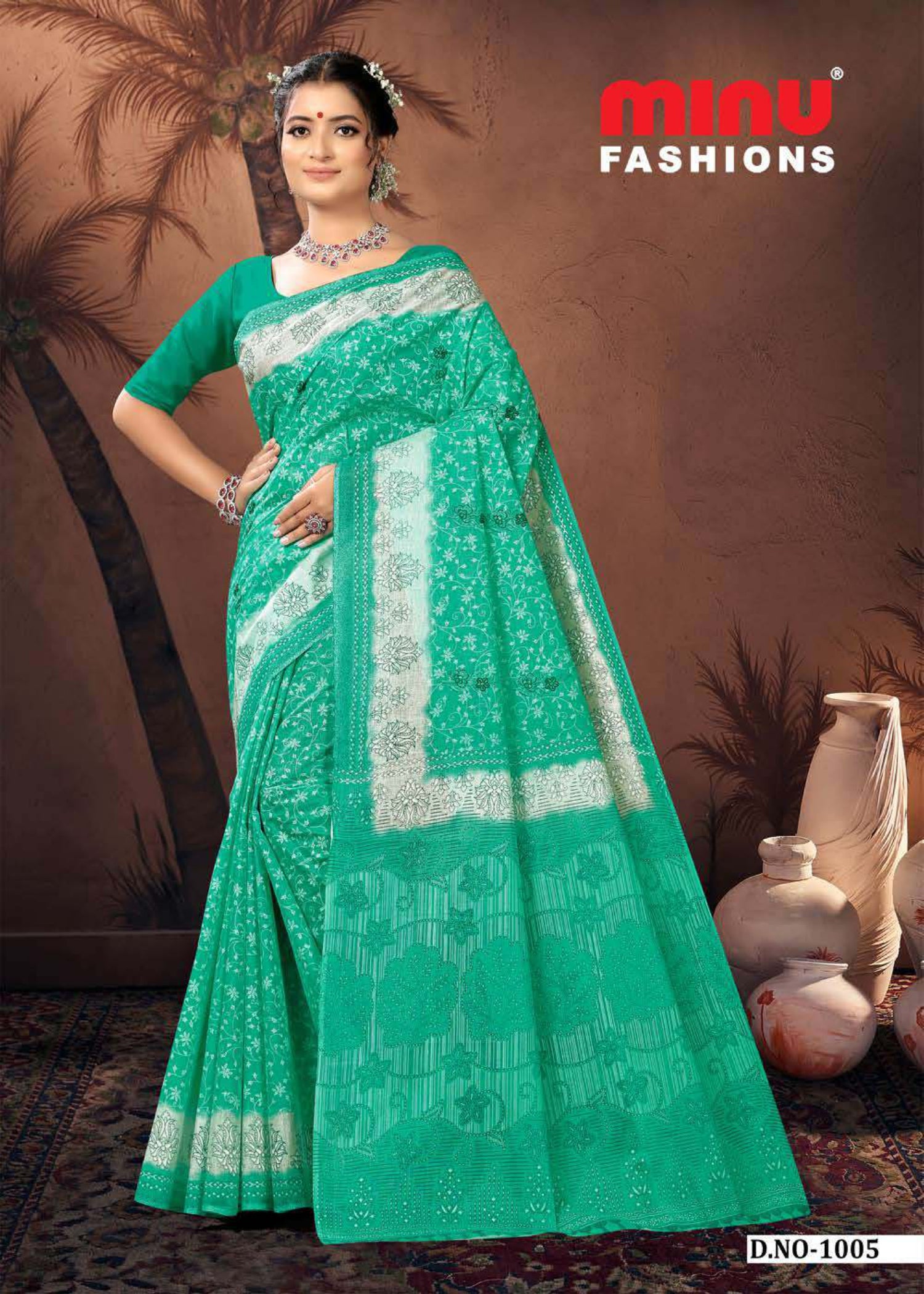 Embroidered Cotton Saree Swati (Special Rate) - 10 Pcs Set