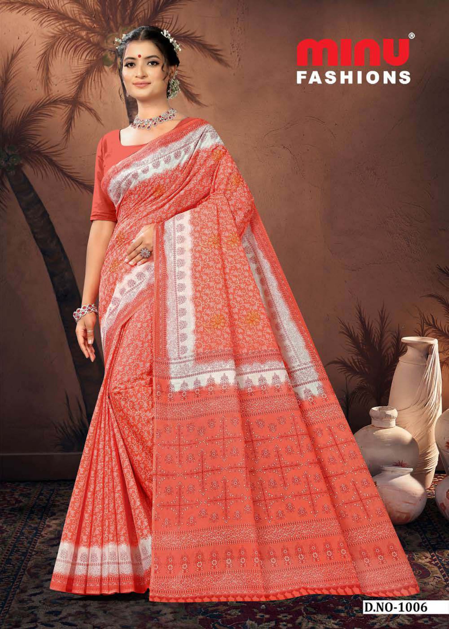 Embroidered Cotton Saree Swati (Special Rate) - 10 Pcs Set