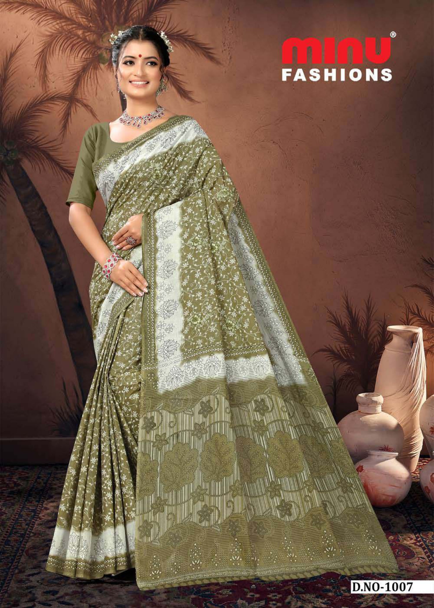 Embroidered Cotton Saree Swati (Special Rate) - 10 Pcs Set