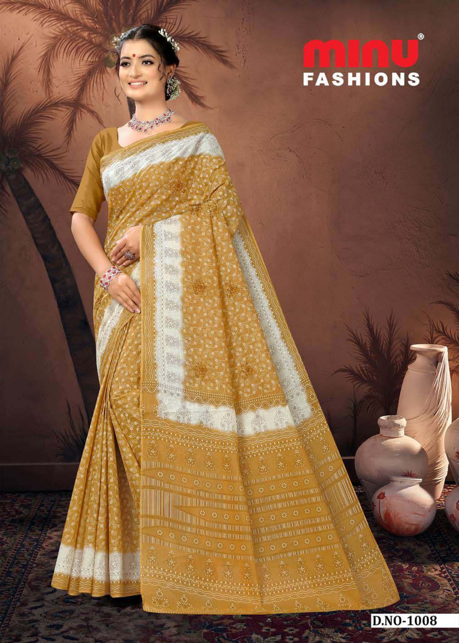 Embroidered Cotton Saree Swati (Special Rate) - 10 Pcs Set