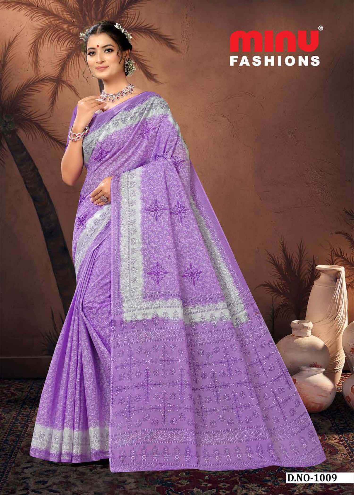 Embroidered Cotton Saree Swati (Special Rate) - 10 Pcs Set