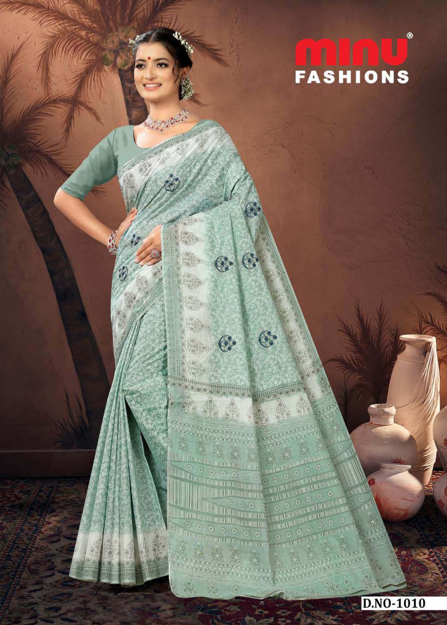 Embroidered Cotton Saree Swati (Special Rate) - 10 Pcs Set