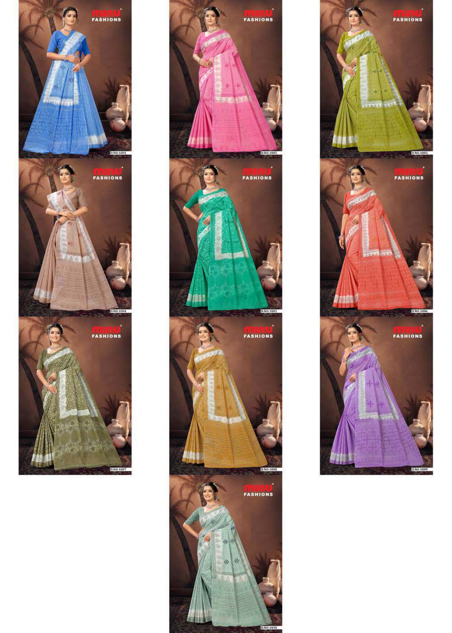 Embroidered Cotton Saree Swati (Special Rate) - 10 Pcs Set