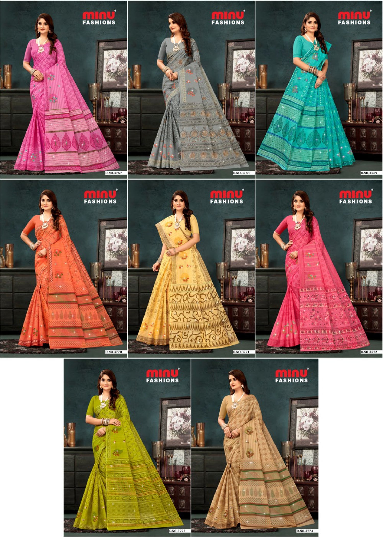 Embroidered Cotton Saree Vedum (Vol-3) (Special Rate) - 08 Pcs Set