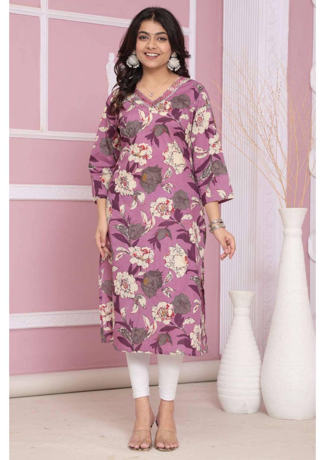 Printed Cotton Long Kurti Aditi (Vol-5) - 8 Pcs Set