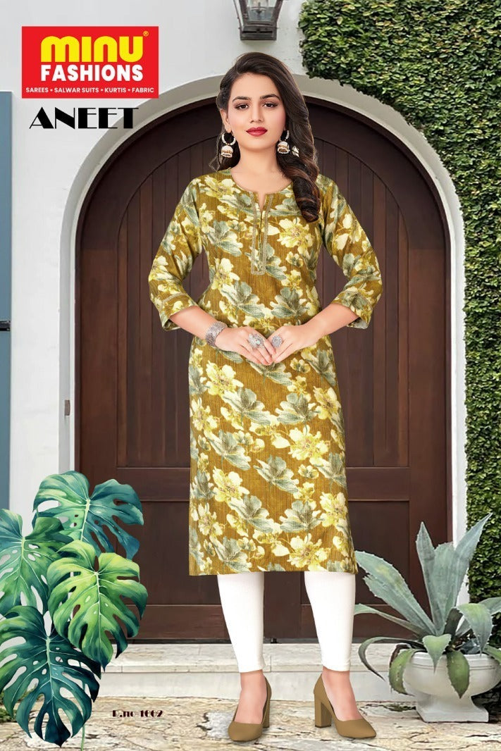 Printed Vatican Silk Long Kurti Aneet - 6 Pcs Set