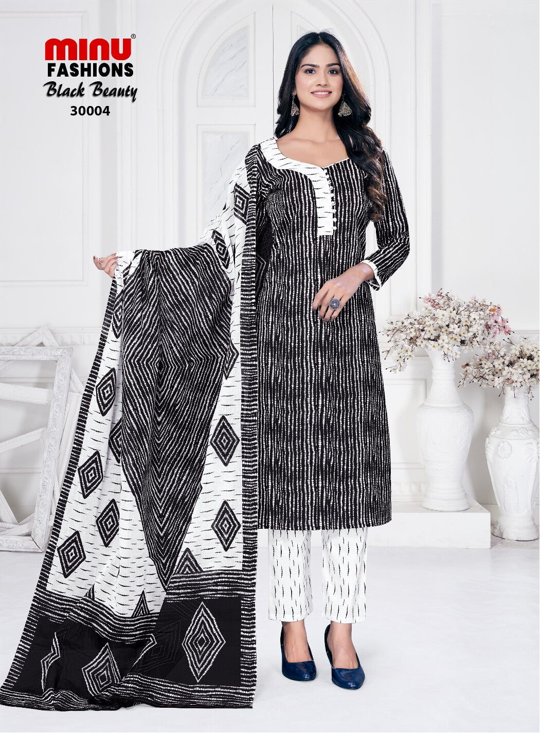 Printed Cotton Unstitched Salwar Suit Black Beauty (Special Rate) - 10 Pcs Set