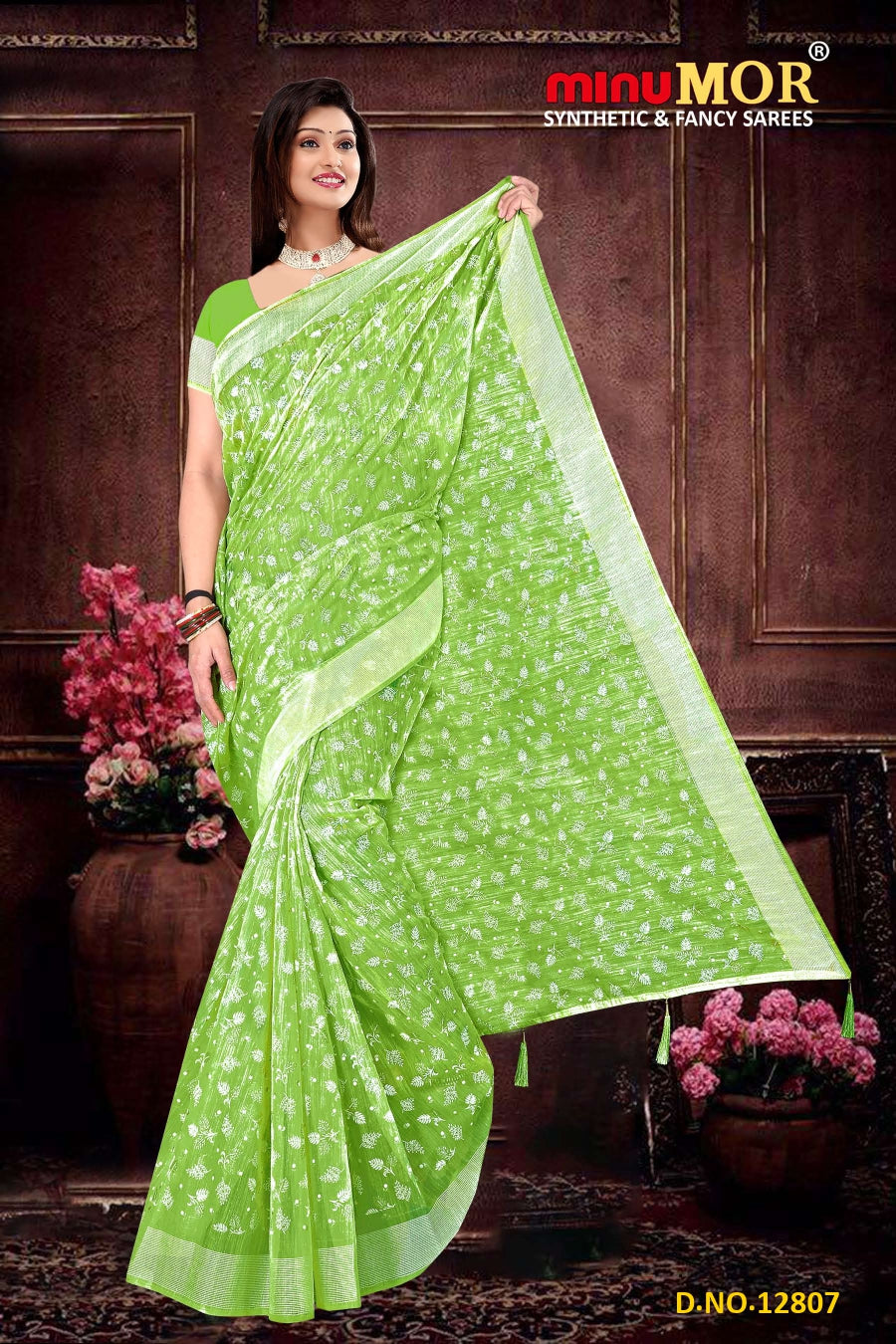 Fancy Saree Cherry Cotton (BP) - 6 Pcs Set
