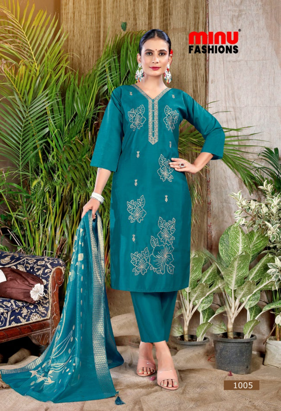 Embroidered Silk Stitched Salwar Suit Chitra - 6 Pcs Set