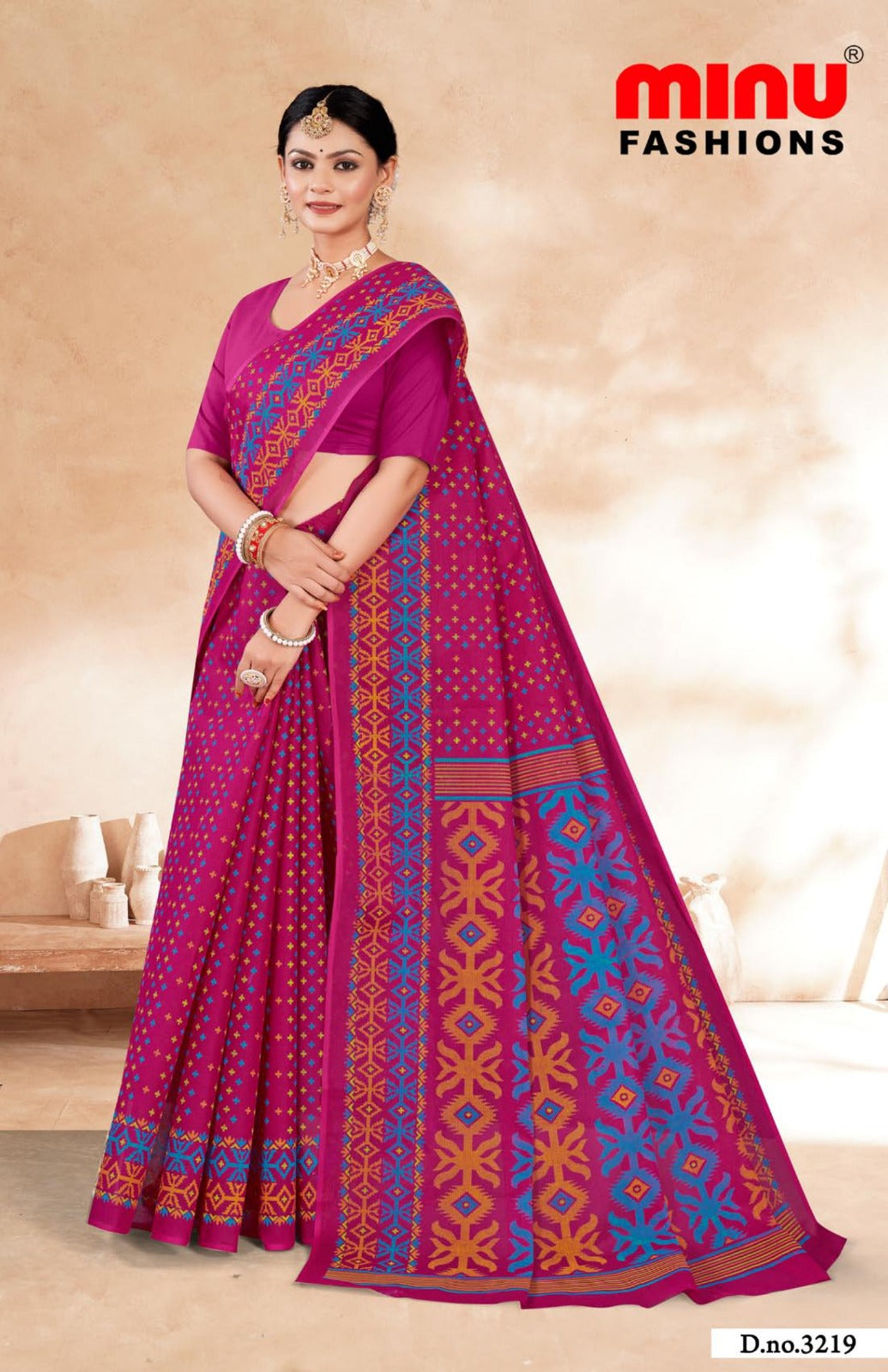 Printed Cotton Saree Dream City - 10 Pcs Set