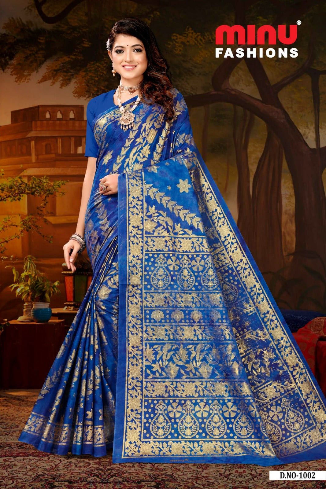 Printed Cotton Saree Fashion Kanjivaram - 8 Pcs Set