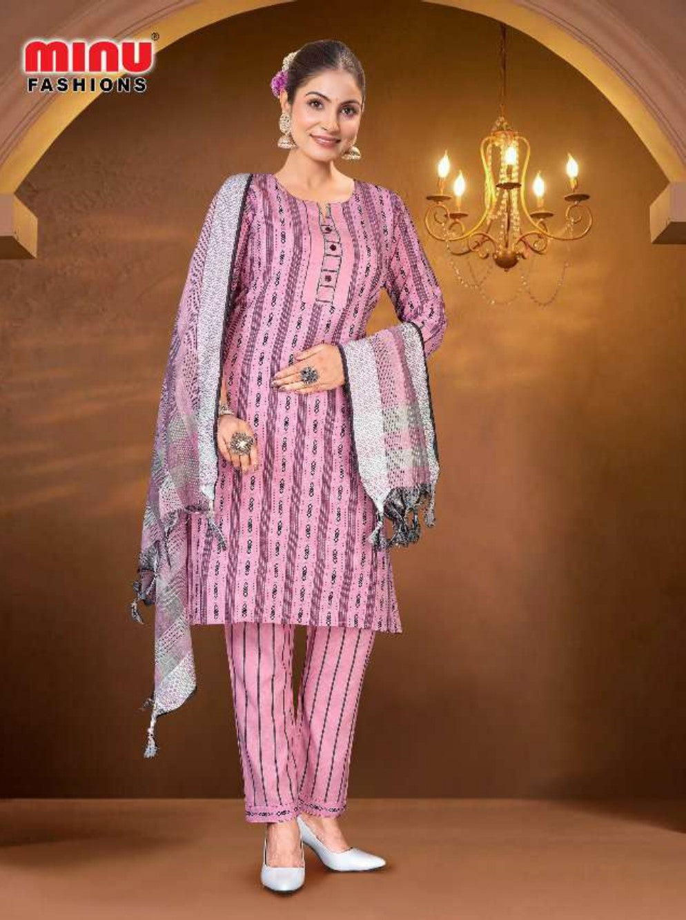 Printed Cotton Stitched Salwar Suit Handloom Choice Pestal - 6 Pcs Set