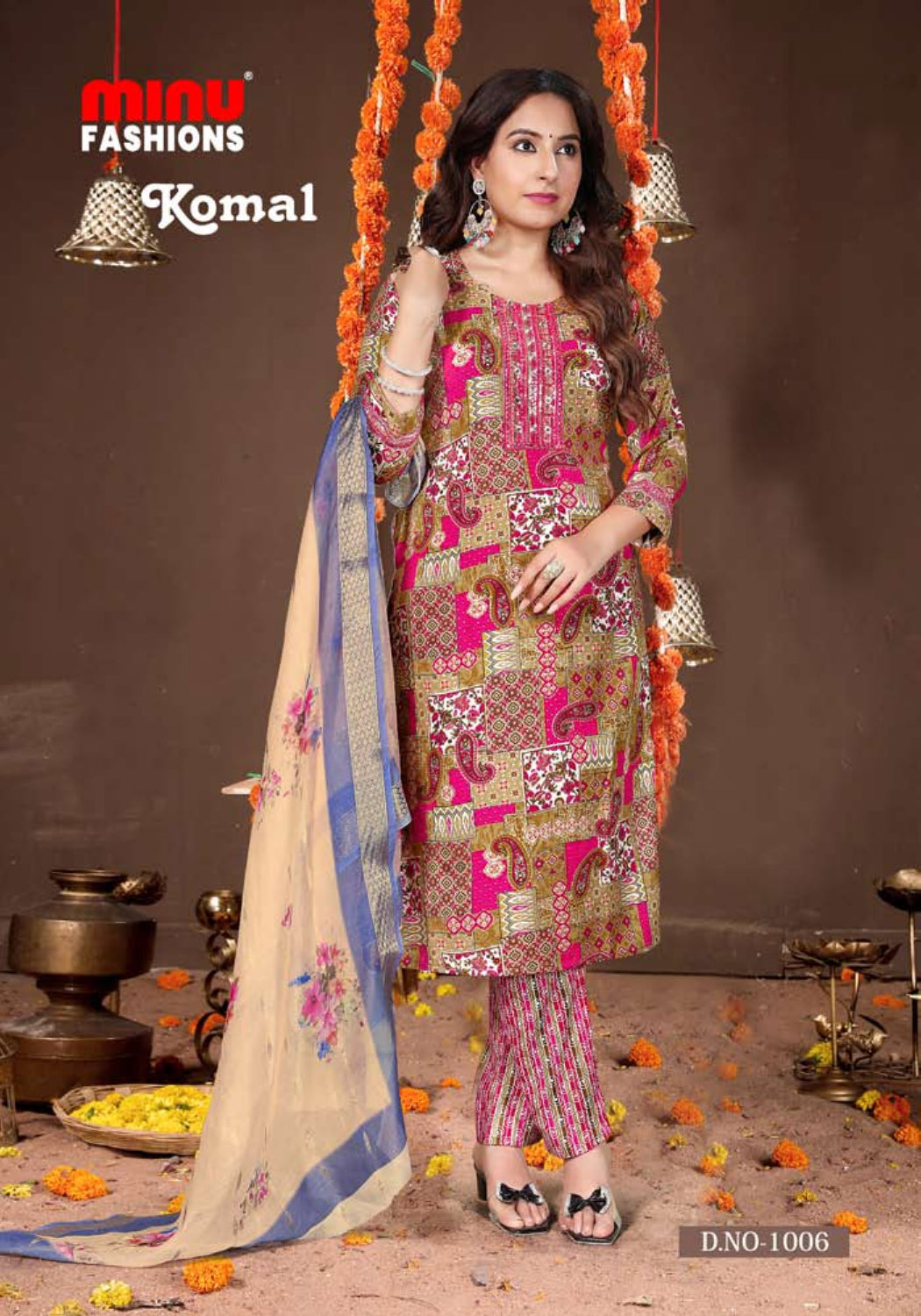 Printed Rayon Stitched Salwar Suit Komal - 8 Pcs Set