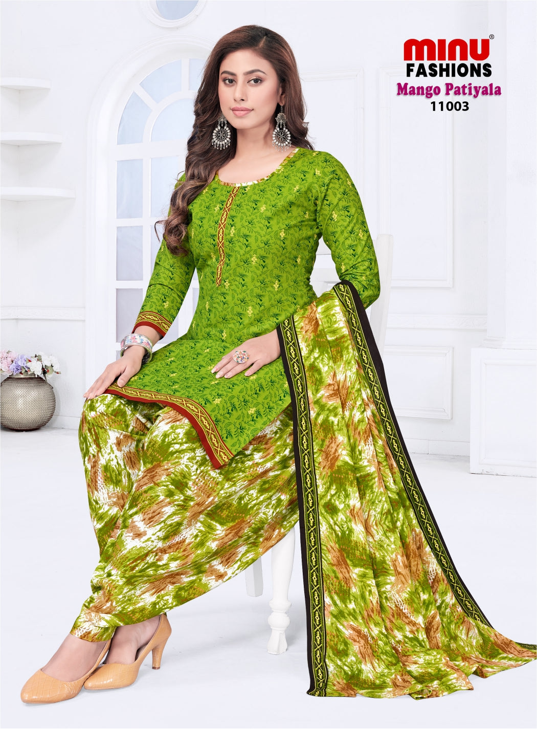 Printed Cotton Stitched Salwar Suit Mango Patiyala (Vol-11) - 10 Pcs Set