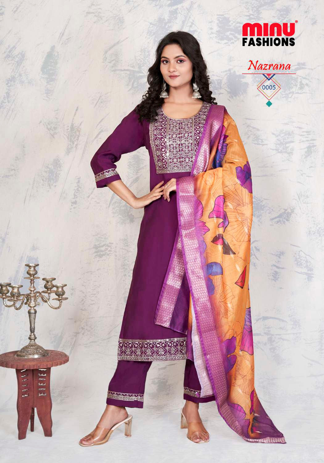 Embroidered Silk Stitched Salwar Suit Nazrana - 8 Pcs Set