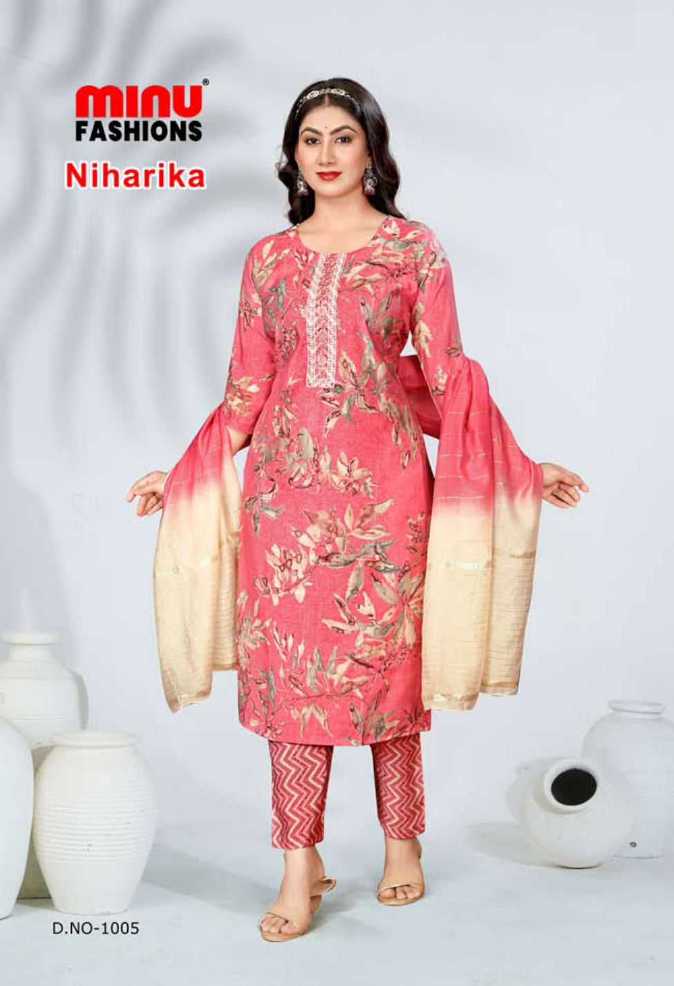 Printed Cotton Stitched Salwar Suit Niharika - 10 Pcs Set