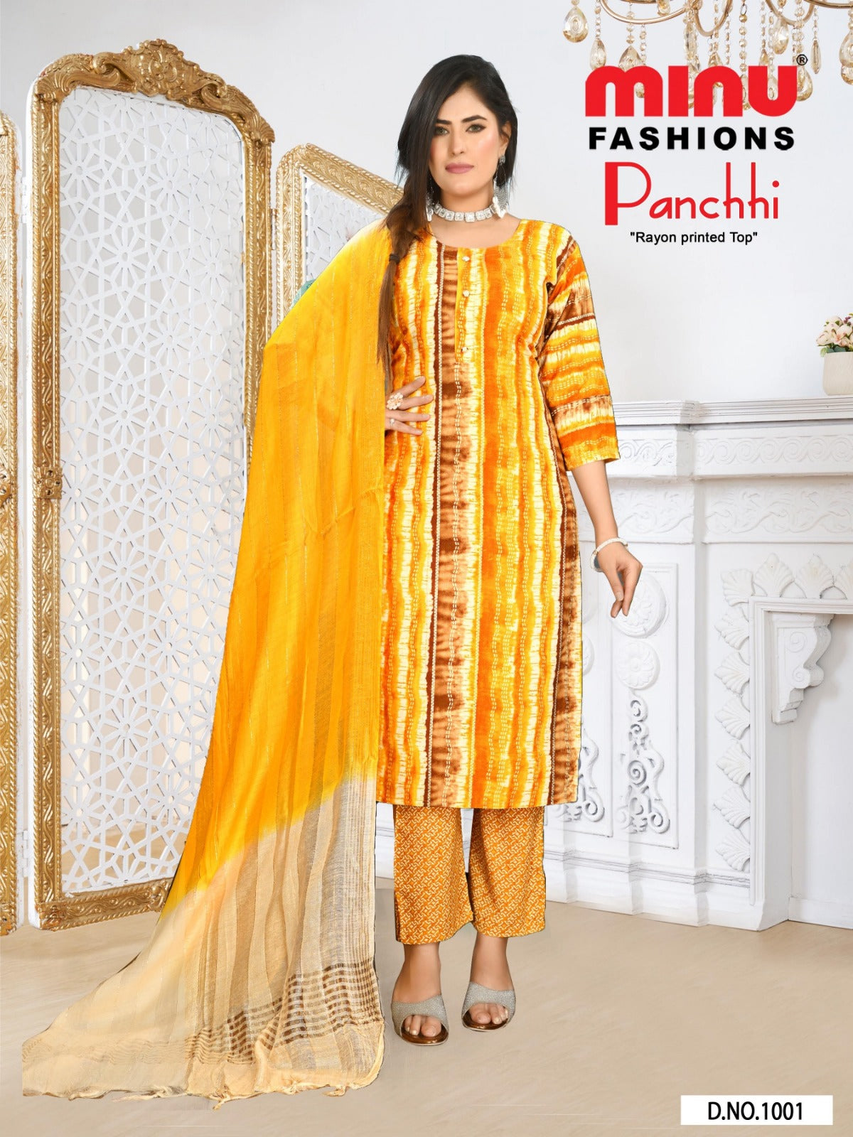 Printed Rayon Stitched Salwar Suit Panchi - 10 Pcs Set