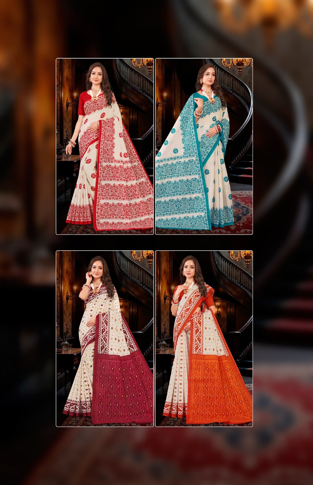 Printed Cotton Saree Priyatama Tant - 8 Pcs Set
