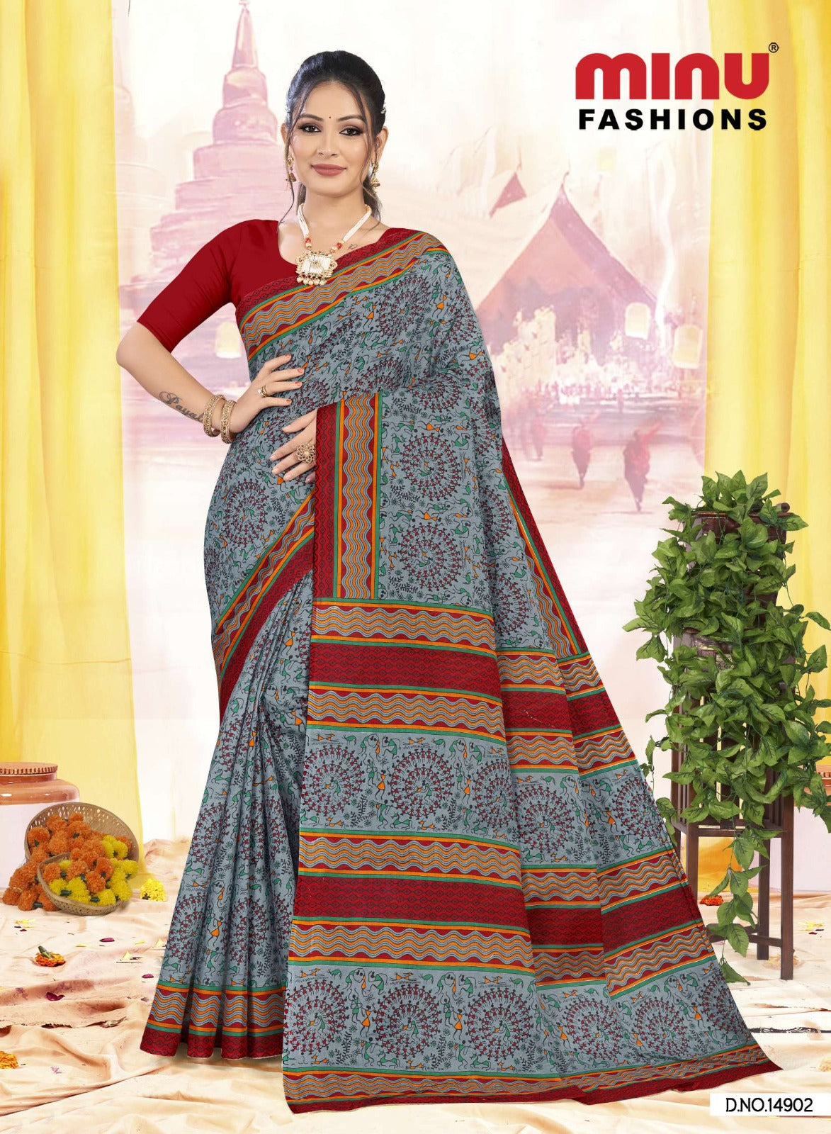 Printed Cotton Saree Rajanya Block (Vol-3) - 10 Pcs Set