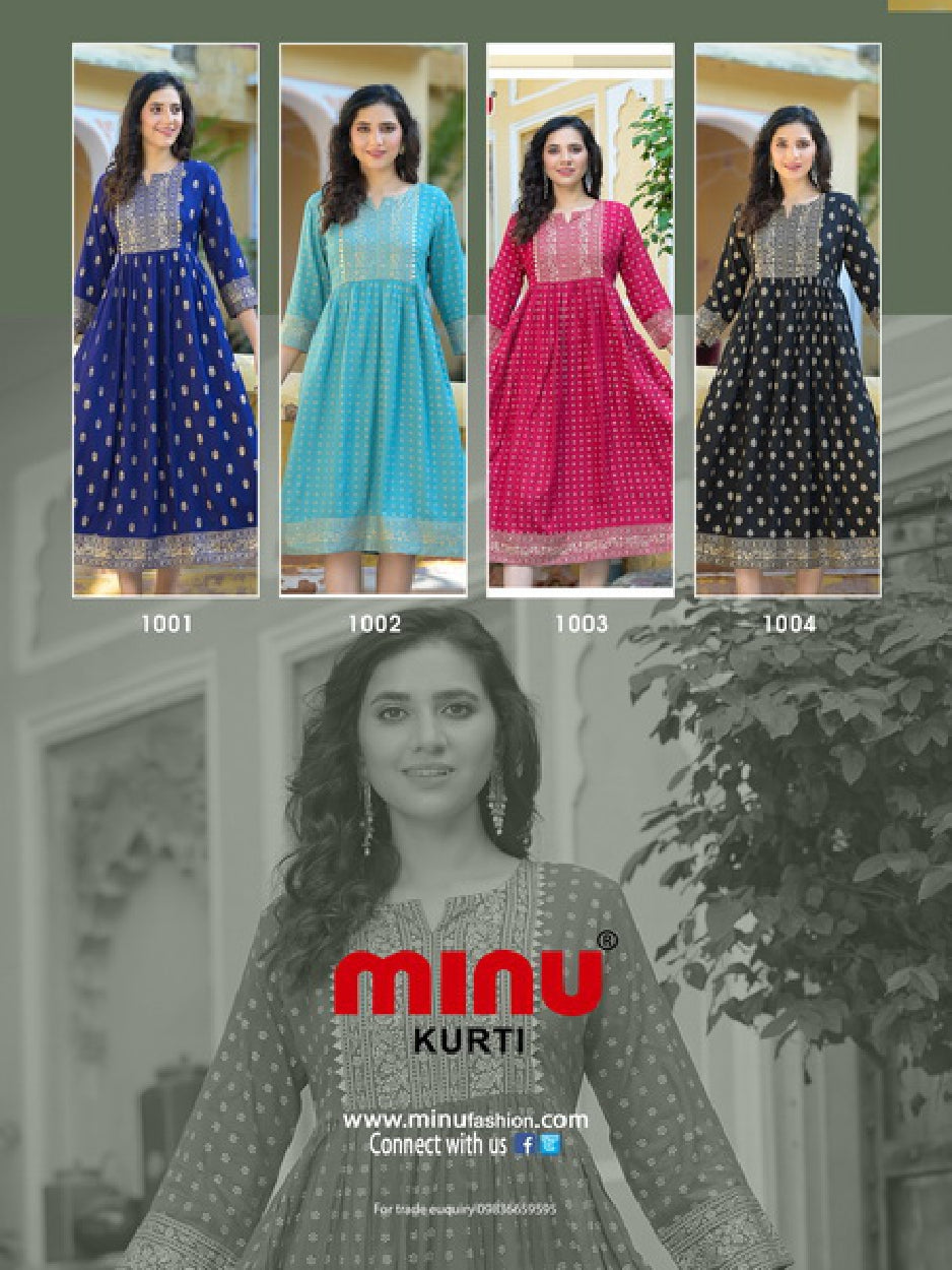 Printed Rayon Long Kurti Kajol (Vol-2) - 4 Pcs Set