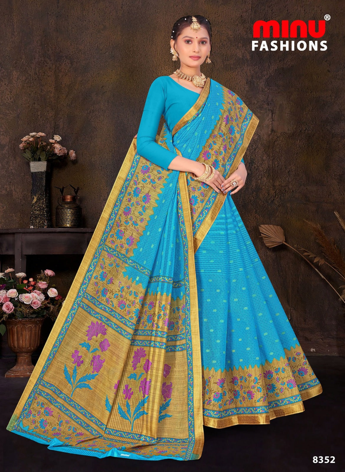 Printed Cotton Saree Sada Bahar - 10 Pcs Set