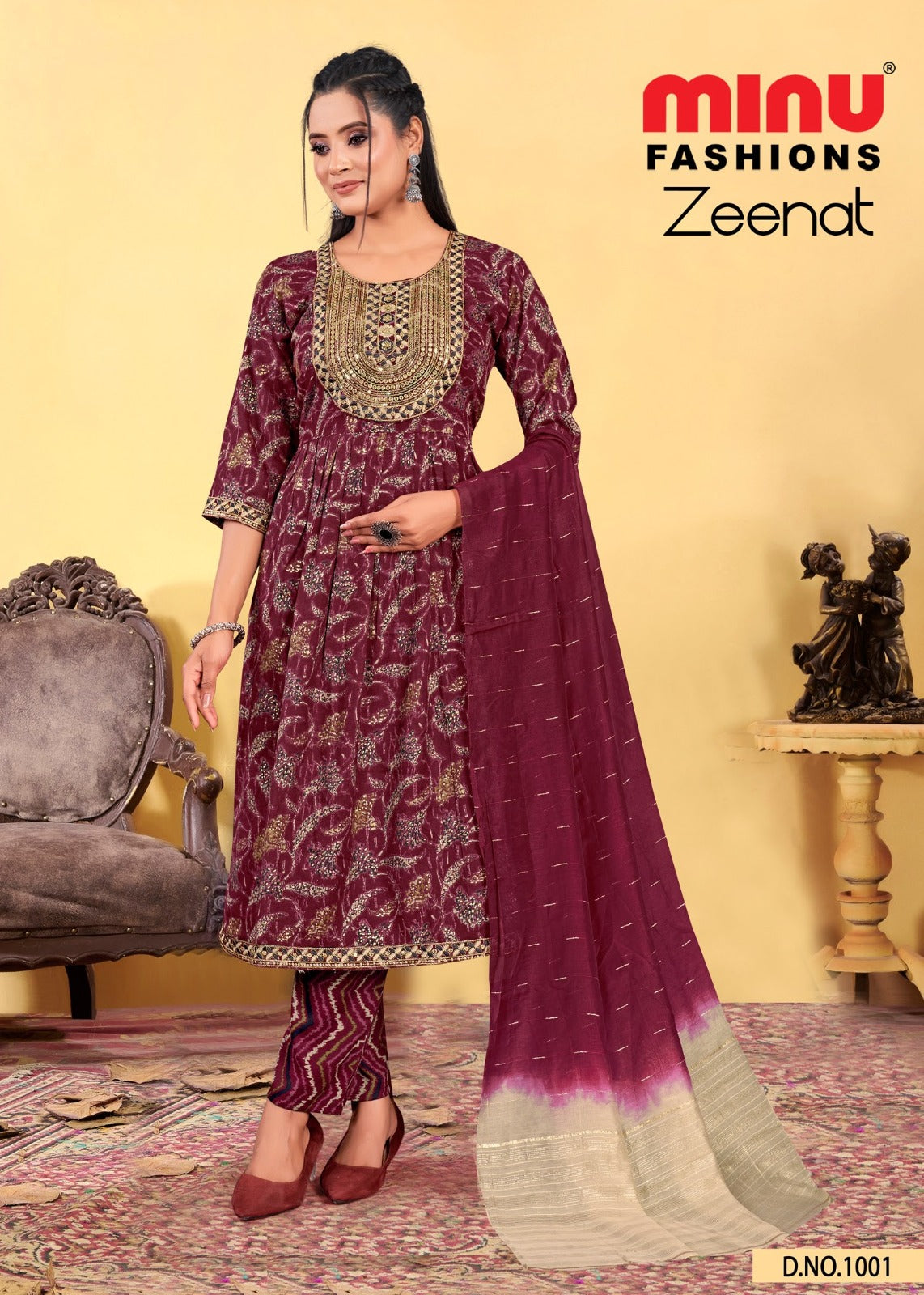 Printed Cotton Stitched Salwar Suit Zeenat - 8 Pcs Set