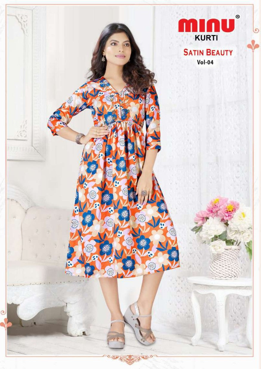 Printed Cotton Kurti Satin Beauty (Vol-4) - 6 Pcs Set