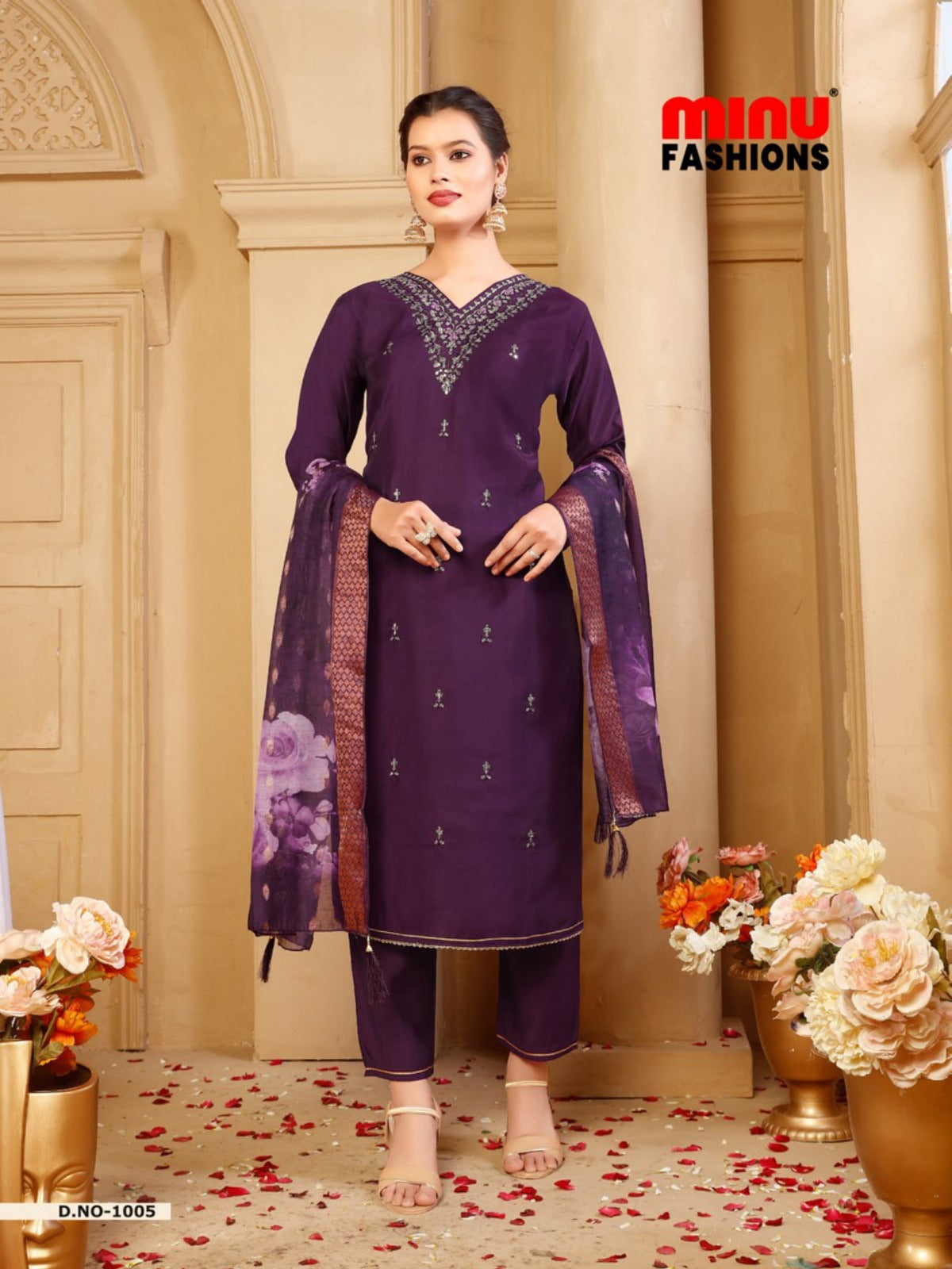 Embroidered Silk Stitched Salwar Suit Sonam - 6 Pcs Set