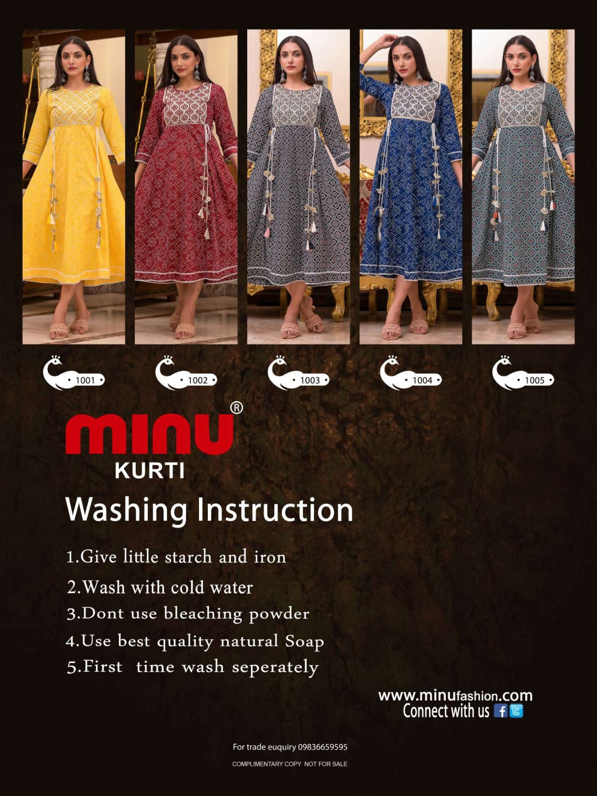 Printed Cotton Long Kurti Sonia - 5 Pcs Set