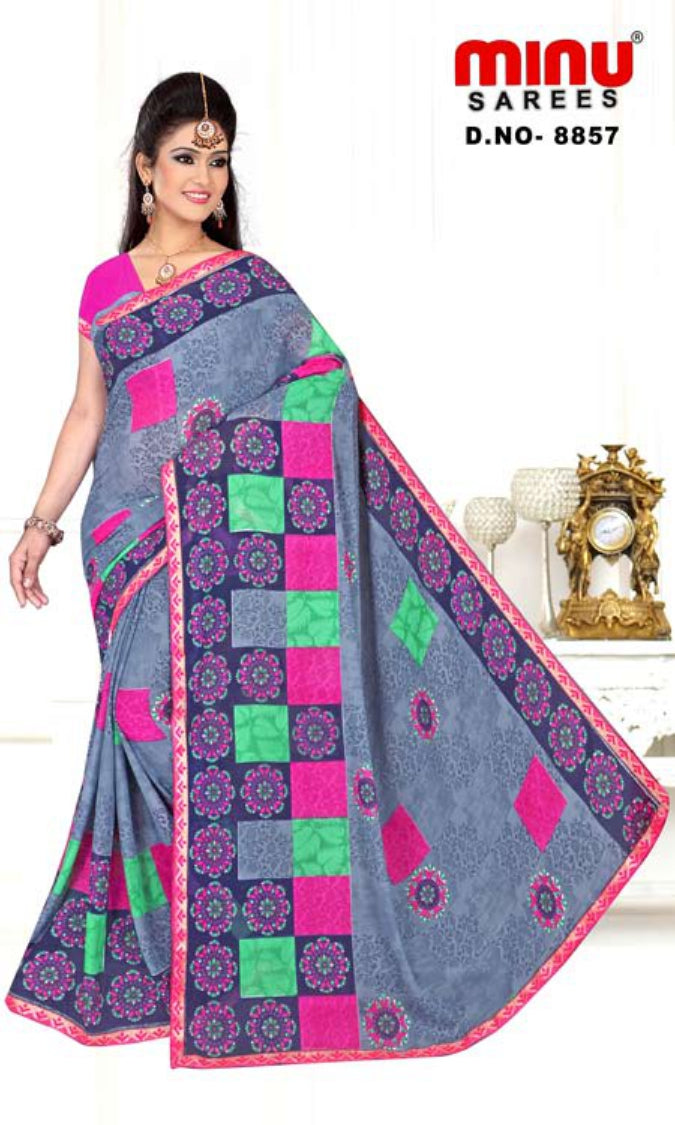 Fancy Saree Star Chiffon (BP) - 8 Pcs Set