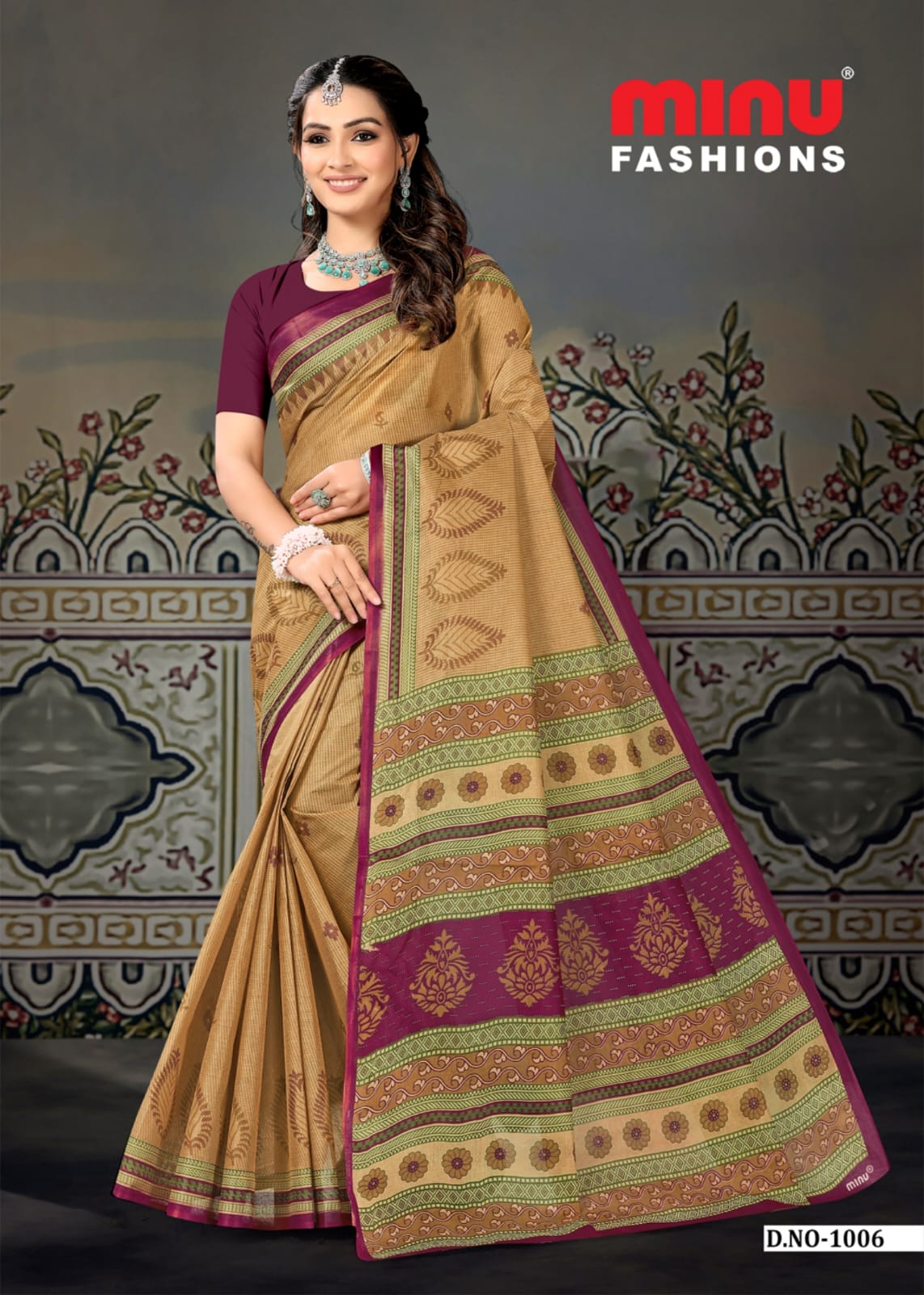 Saree Sunheri Cotton Chiku (Special Rate) - 10 Pcs Set