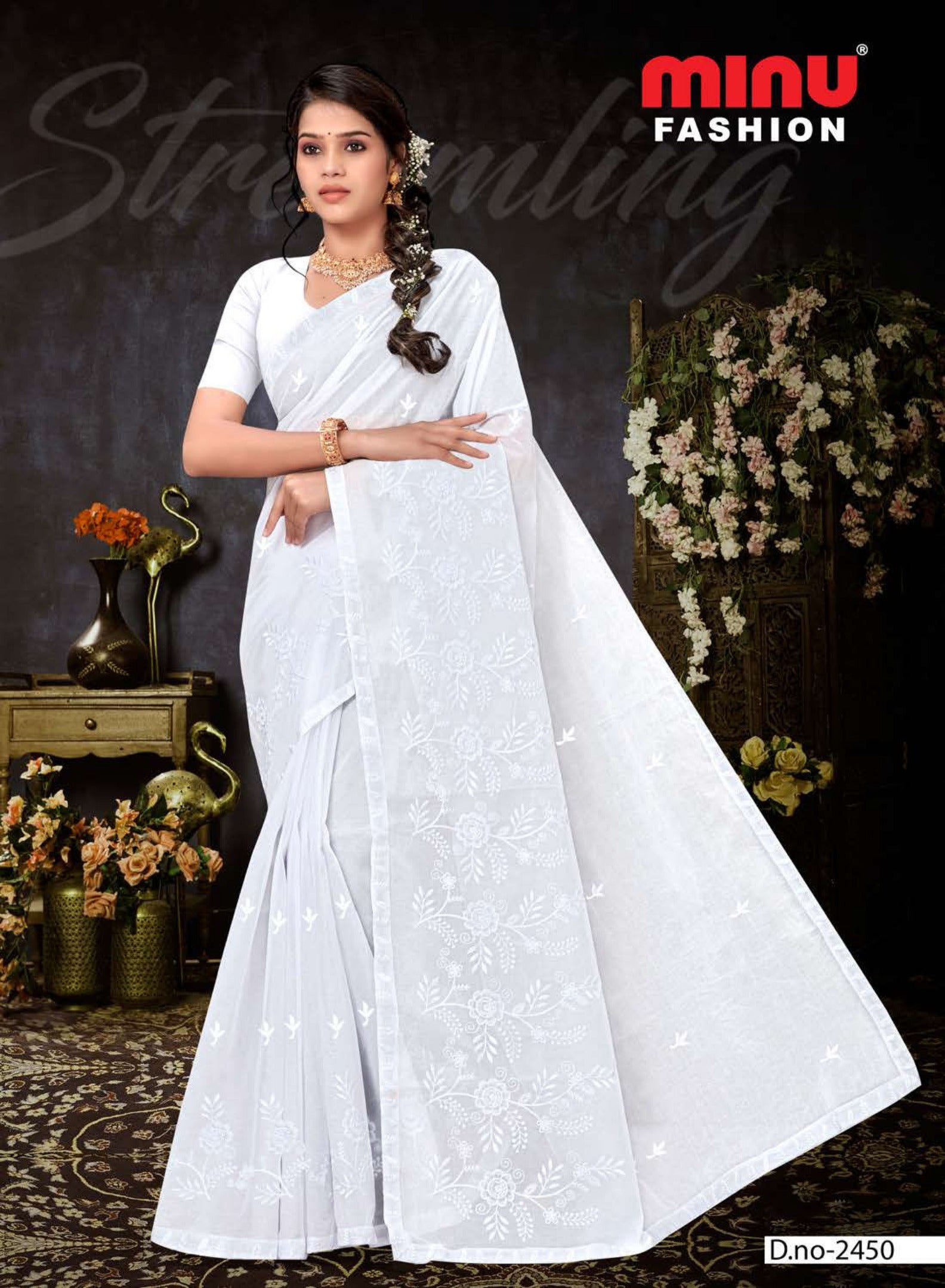 Embroidered Saree- White Beauty (8P)