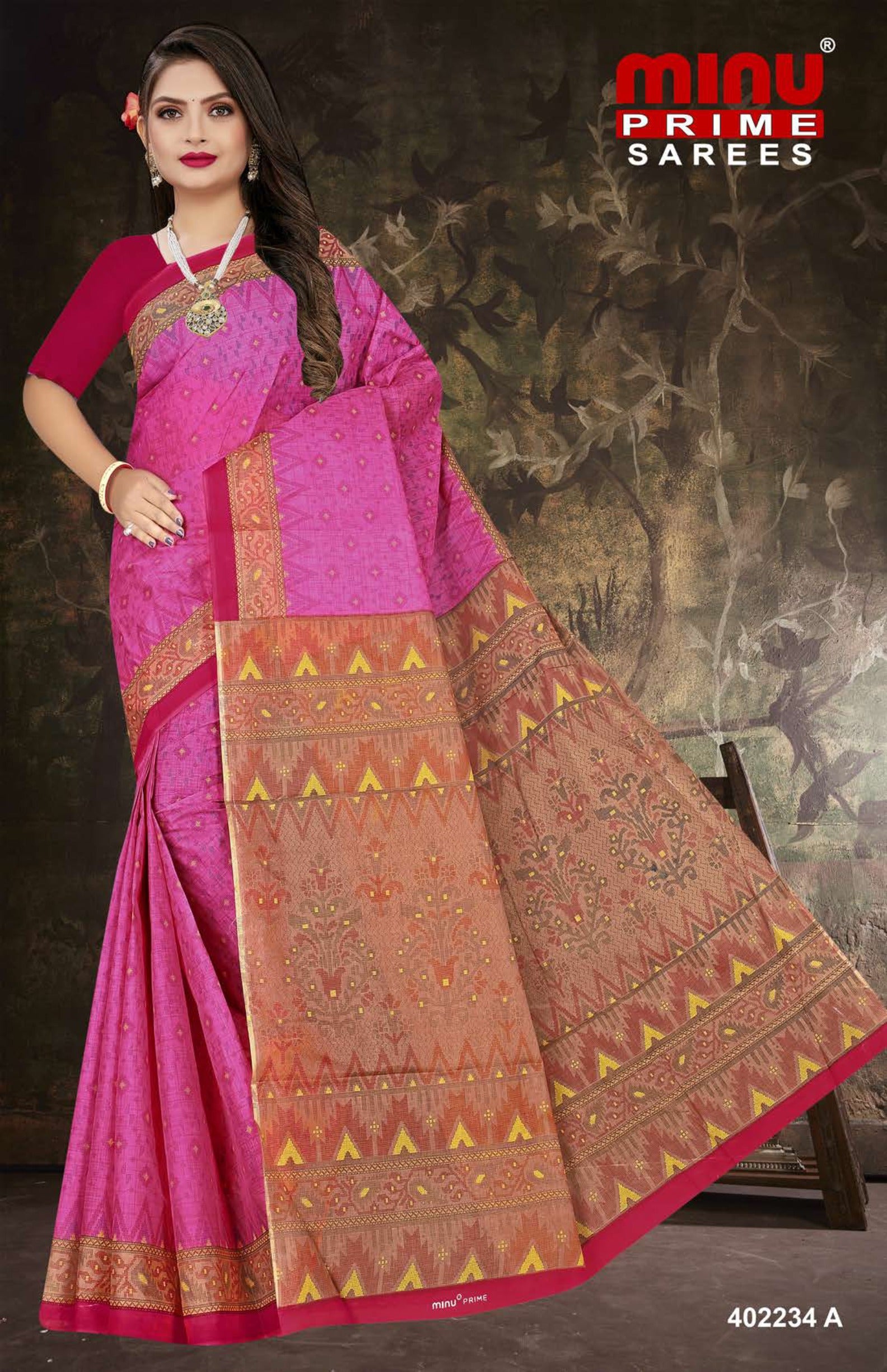 Online printed sarees with pink designs  for online resellers 