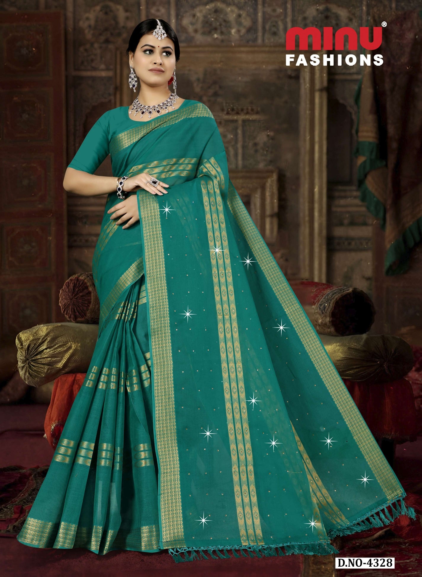 Embroidered Cotton Saree Royal Daimond (Special Rate) - 08 Pcs Set